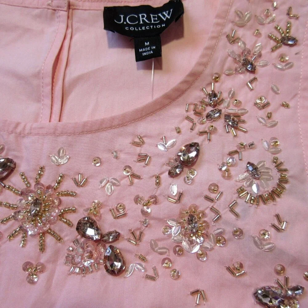 NWT J.Crew Collection Embellished Sleeveless Shell Top in Pink Cotton Poplin M